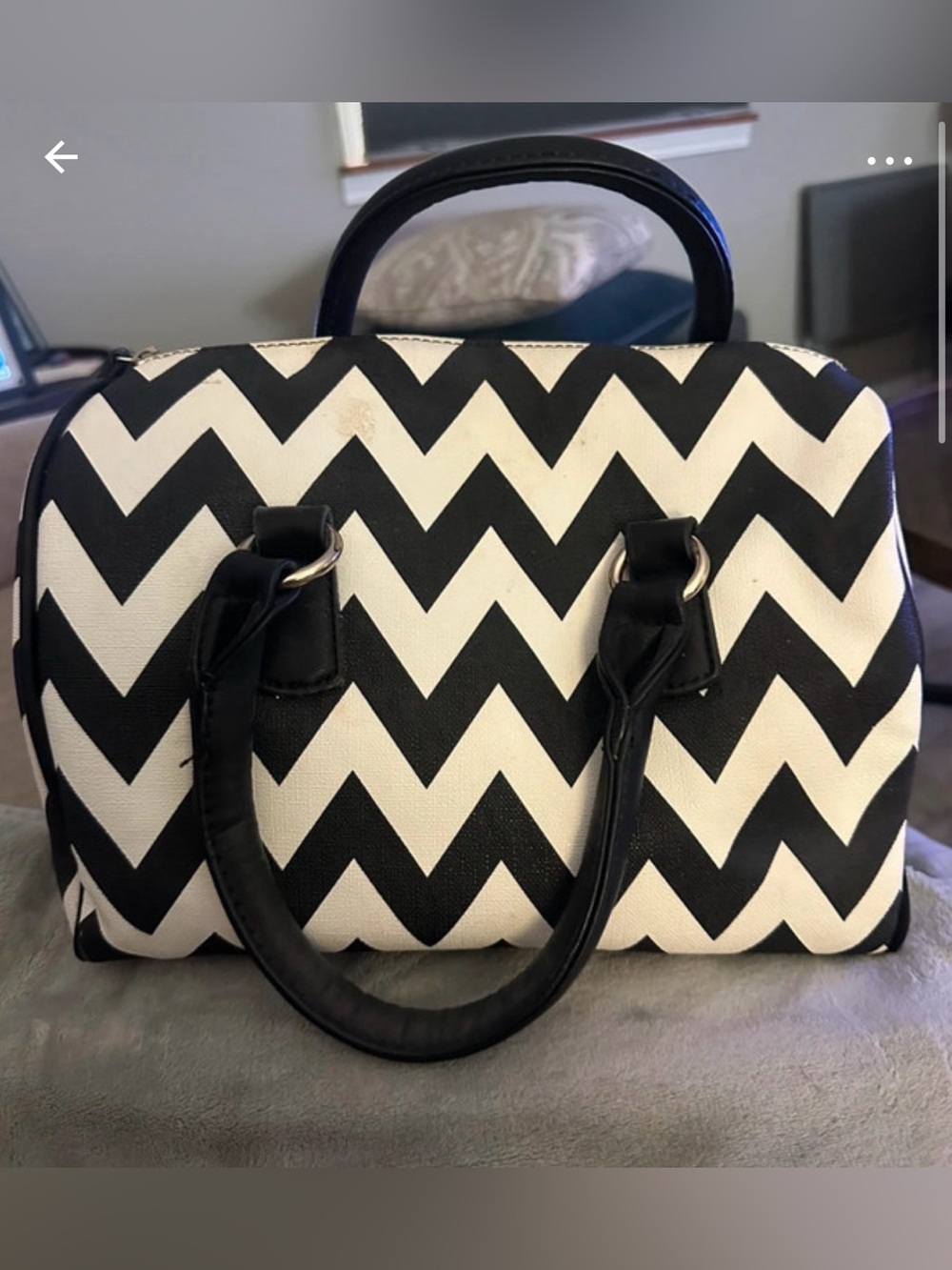 Black & White Chevron Satchel Handbag